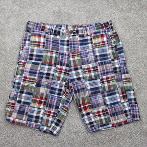 Brooks Brothers 346 Chino Shorts Mens 36 Red/Green/Blue Patchwork w/ 10" inseam